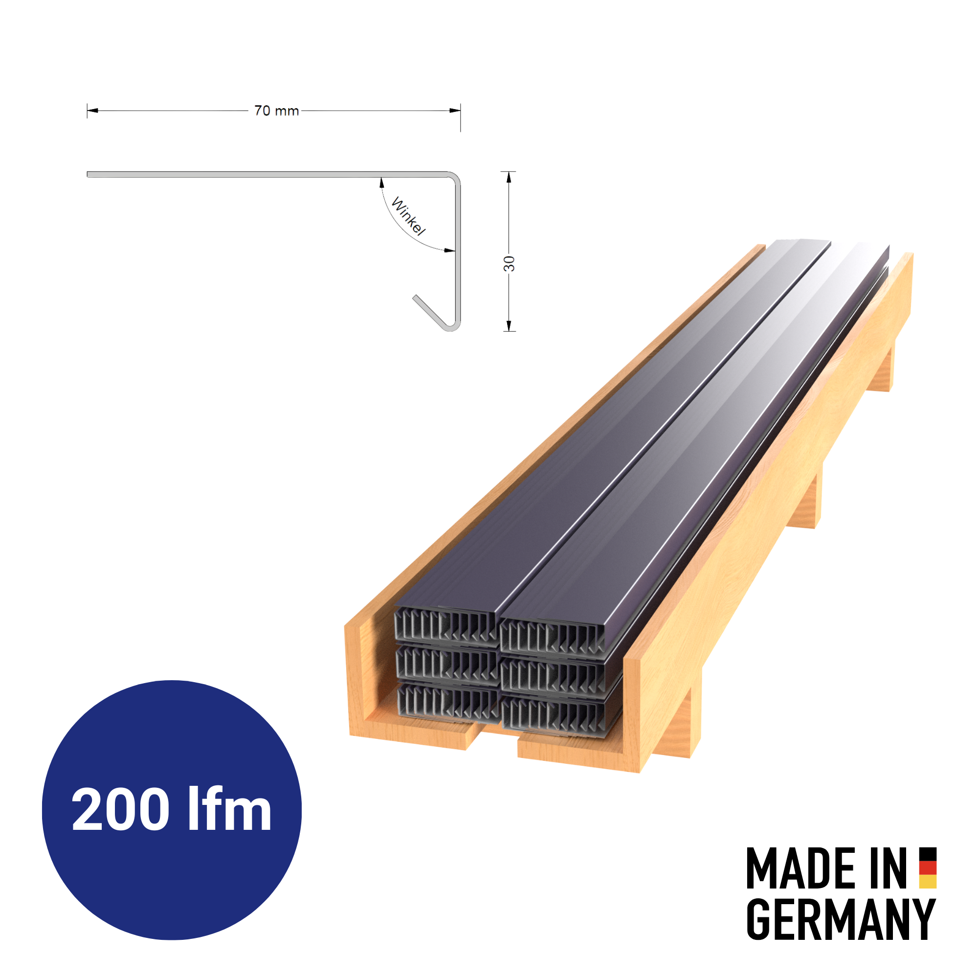 Tropfblech / Traufblech 200 lfm PAKETPREIS aus Alu 0.8mm – Länge je 2000mm