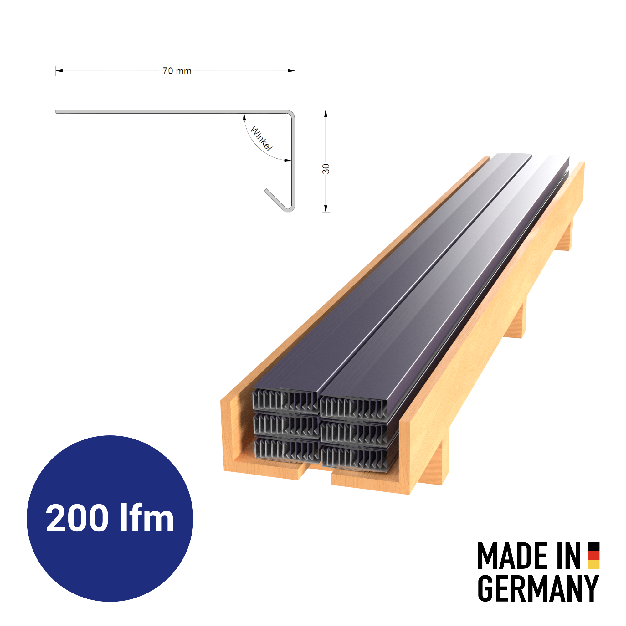 Tropfblech / Traufblech 200 lfm PAKETPREIS aus Alu 0.8mm  – Länge je 2000mm